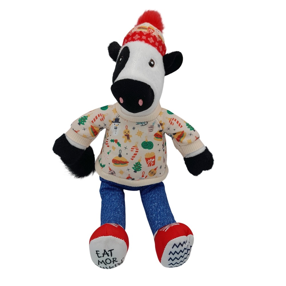 Chick-fil-A Holiday Plush Cow Eat Mor Chikin Christmas Sweater Beanie 11 inch